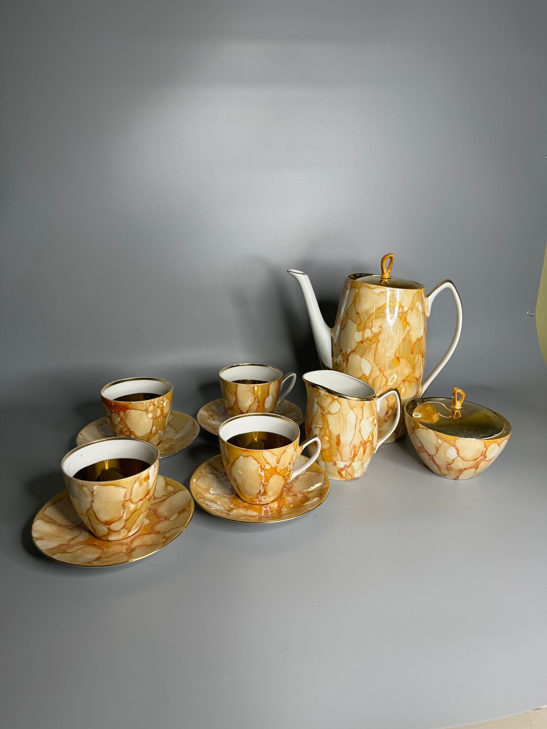 Poland Chodziez China Vintage Porcelain Coffee Set 6 Large Coffee Cups ...