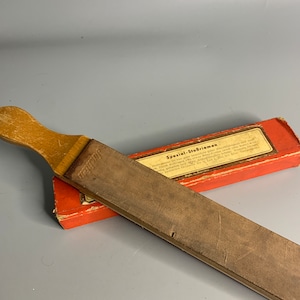 German antique Biber Juchten razor sharpener wood handle in box