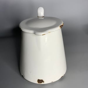 French vintage enamel water pitcher kitchenware milk jug