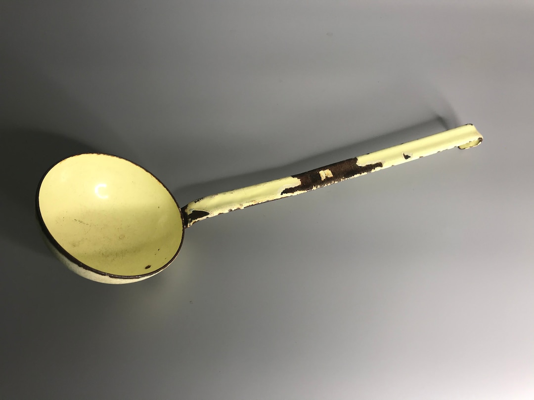 French Vintage Yellow Enamel Soup Ladle Etsy