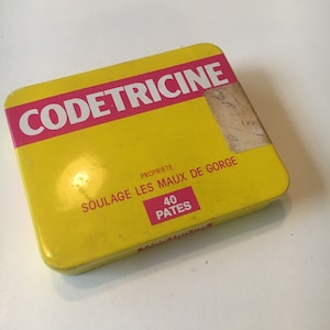 french vintage medicine tin can metal CODETRICINE throat cachet pour gorge mi-century pharmaceutical pill box metal collectible metal box