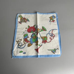 French vintage cotton handkerchief cat design cartoon character