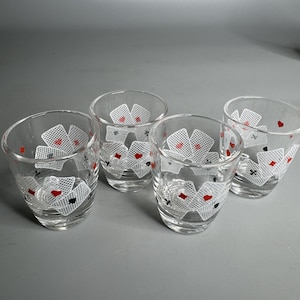 Ensemble de 4 verres à liqueur vintage français pour cartes à jouer