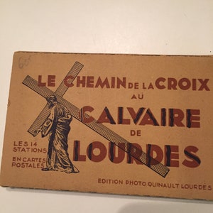 CARTÃO POSTAL religioso francês Chemin de la Croix au Calvaire de Lourdes 14 cartões postais fotográficos não utilizados livro de lembrança livro espiritualidade católica