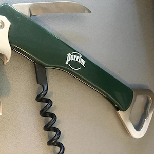 French Vintage corkscrew Perrier advertising corkscrew bottle opener knife barware collectible mi-century home living kitchenware odd