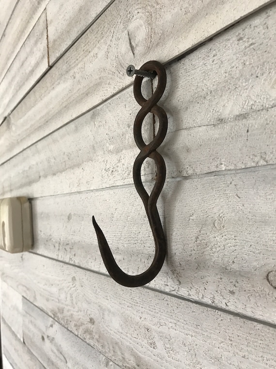 French Antique Cast Iron Meat or Sausage Hook Hanging Metal Loops Hook  Kitchen or Store Décor 