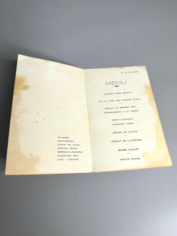 French Vintage Wedding Menu From 1960s Table Decor - Etsy