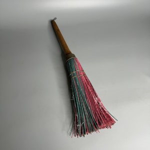 French small vintage broom with wooden handle great for fireplace wall decor