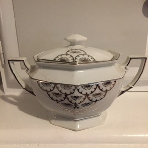 Art deco vintage sugar bowl Porcelain China  Vintage Antiques made in Union Czechloslovakia  Art deco home decor kitchenware country serving