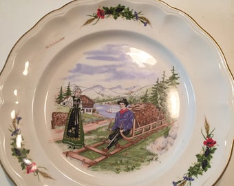 French vintage plate Alsace pottery plate signed by artist A.E Ann Ehret souvenir home decor kitchenware porcelain serving dish mi-century