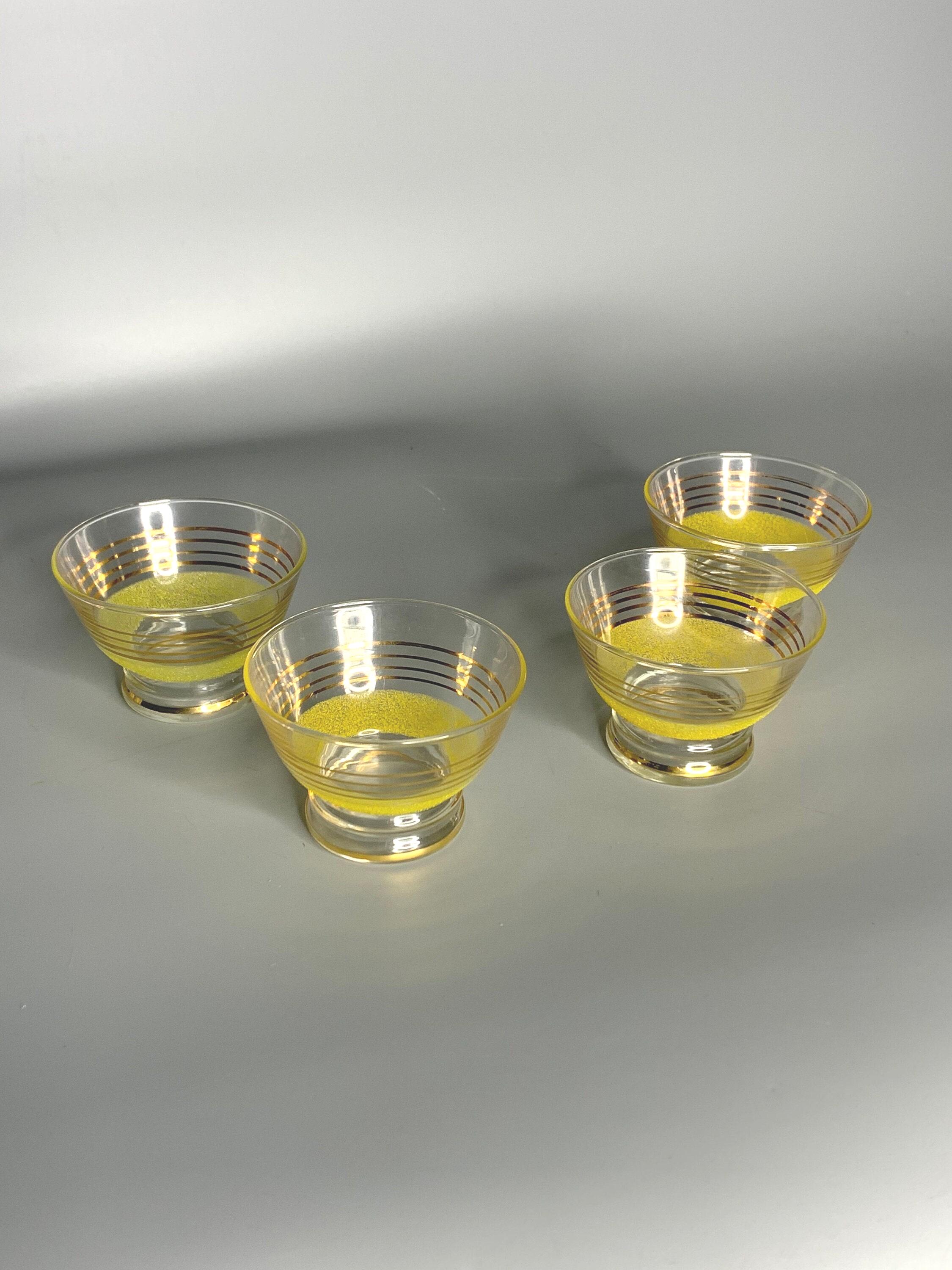 French vintage set of 2 glass dessert bowl frosty with gold color rims fruit dishes