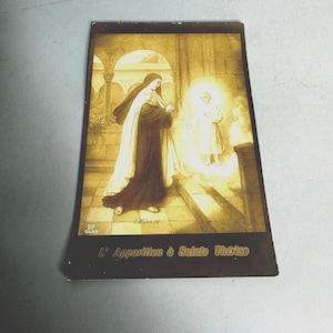 French rare vintage religious postcard St Therese apparition