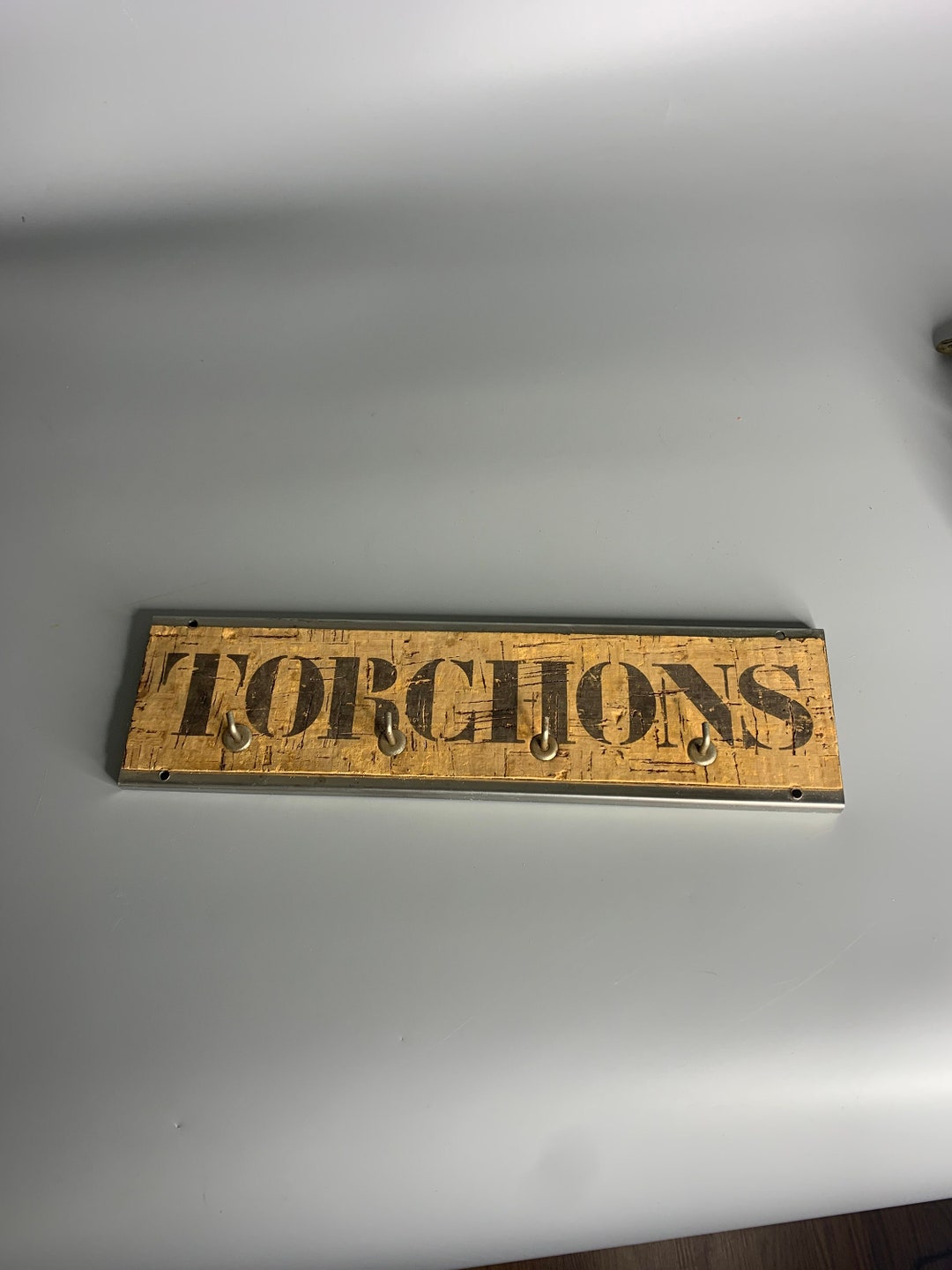French Vintage Kitchen Towel Holder Cork and Aluminum 4 Hooks Torchons ...