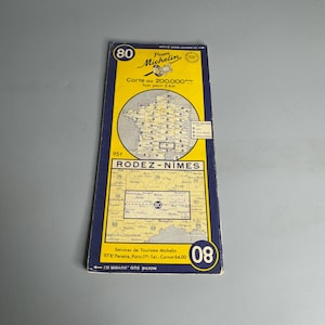 French vintage Michelin map Rodez-Nimes