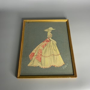 French Victorian fashion lady model  picture frame wall hanging signed by Nina