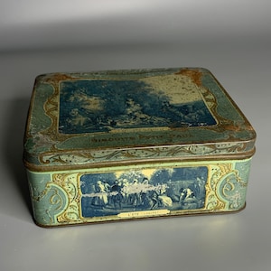 French Victorian style antique  tin can knick knack box advertising Biscuits Petit Paul