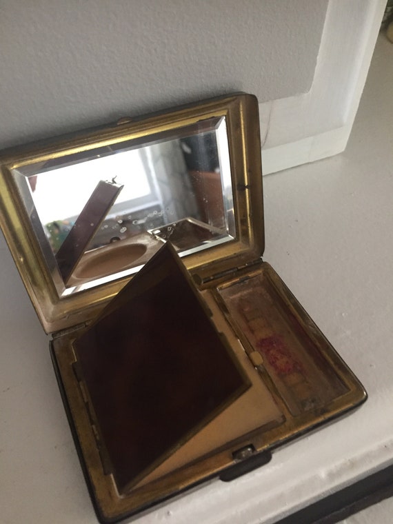 French Victorian compact powder with mirror lipst… - image 2