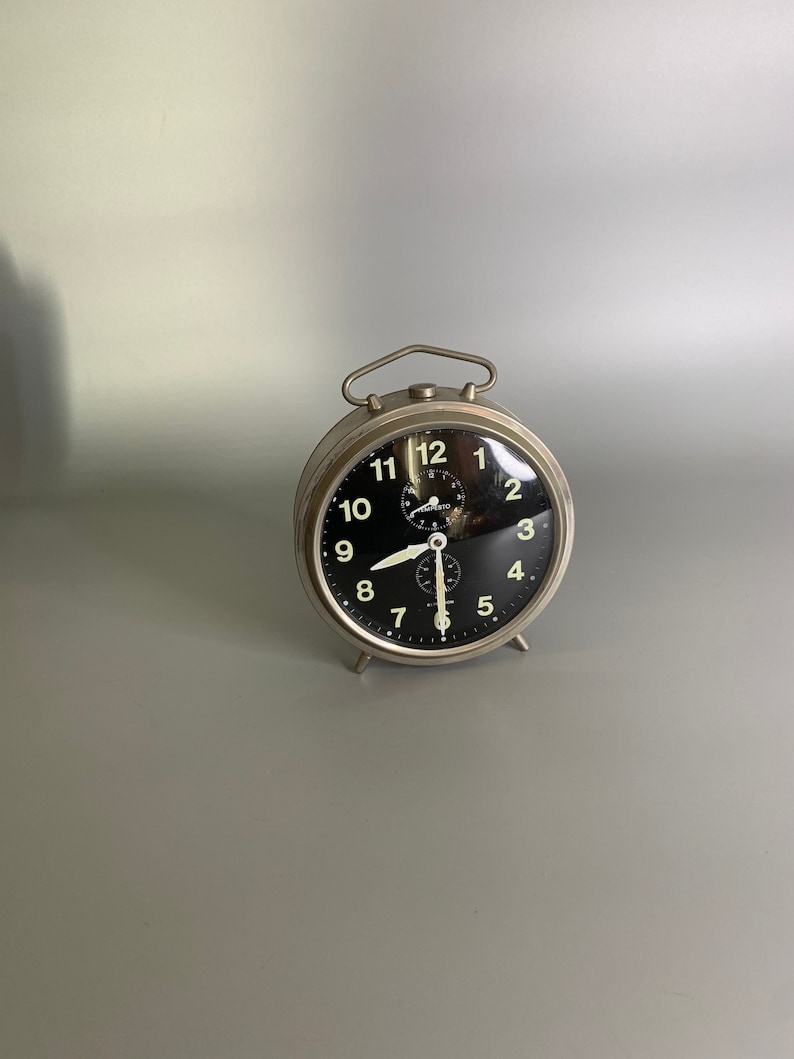French vintage clock antique alarm clock tempesto Jaz repetition shops art deco