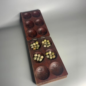 Caja de madera de mármol de juego de rompecabezas de madera vintage francés