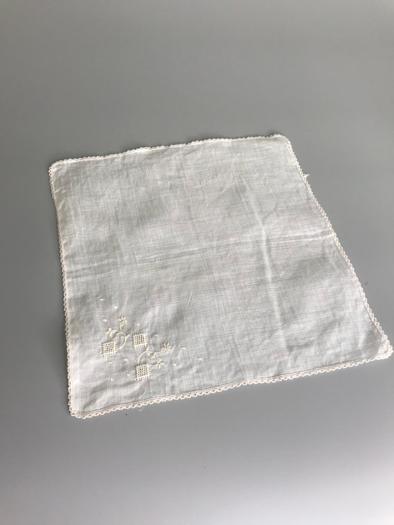 French vintage white cloth fabric silk handkerchi… - image 1