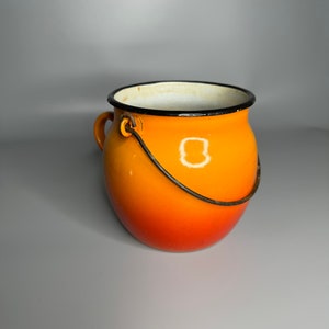 French vintage enamel cooking big pot with carrying handle