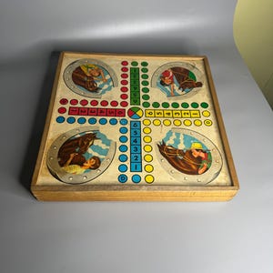 French vintage Ludo wood board game - Jeu de Loie collectible wooden game horse game from late 1950&#39;s era wood box only  - empty box