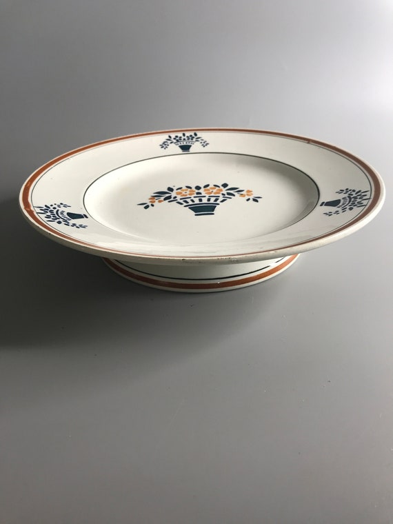 French Vintage Pedestal Dish Moulin Des Loups & Hamage France 