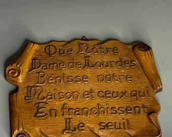 Lourdes Franse vintage hars muur hangen decoratie bord Lourdes religieus souvenir kerk gebed zeggen