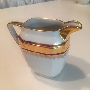 French Vintage milk jug Limoges porcelain milk jug pot gold trim home decor dining serving kitchenware barware  coffee drinkware creamer