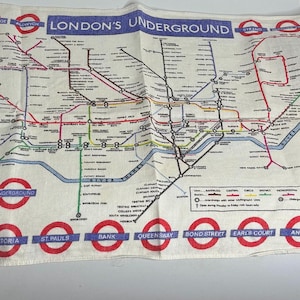 London Vintage Baumwolle Geschirrtuch oder großes Deckchen London U-Bahn Plan