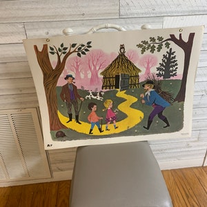 vintage Plakat Lernplakat Fernand Nathan Hartkarton 1965 retro mi-century Lernplakat Kinder zu Fuss im Wald Landschaft
