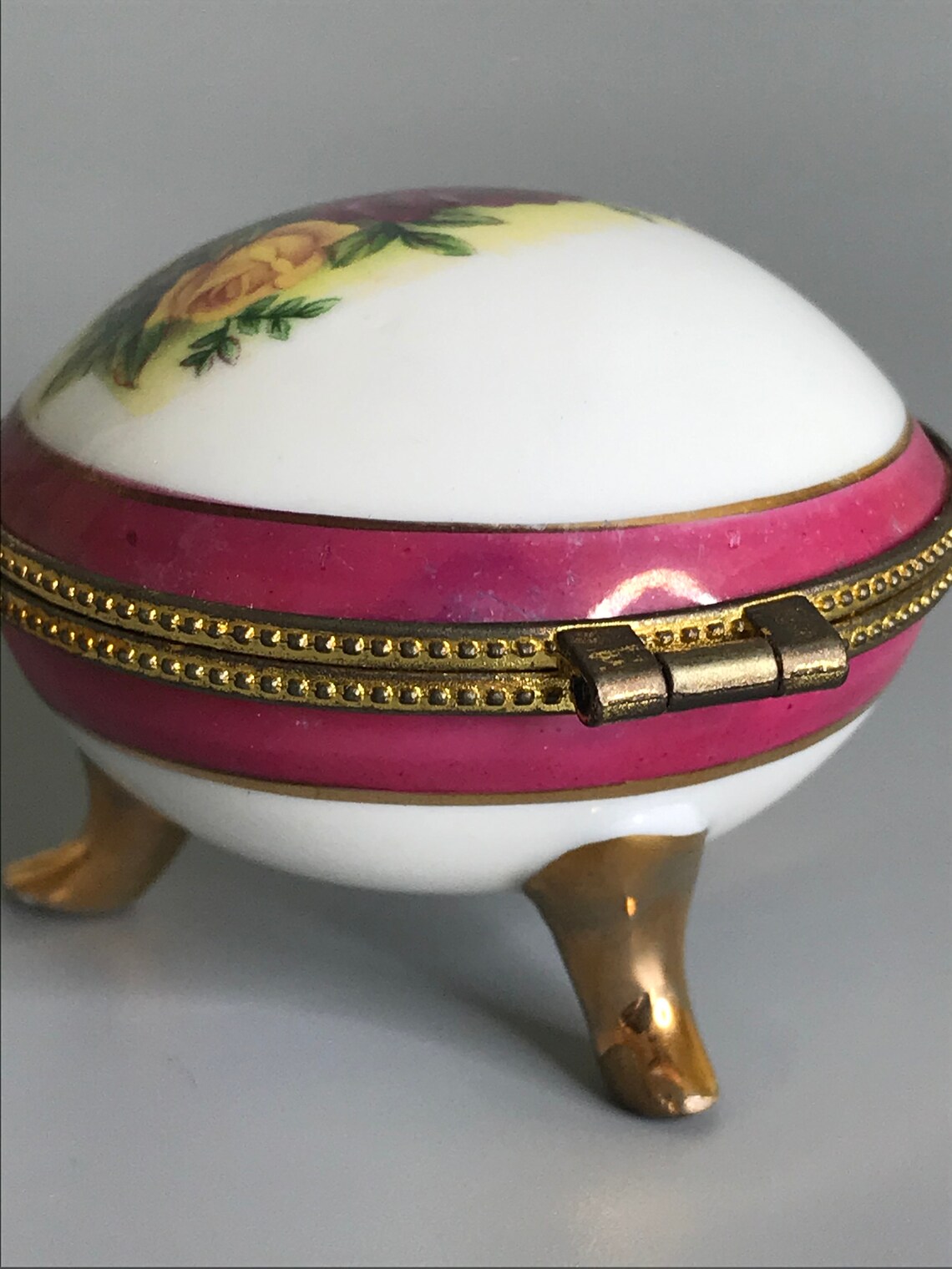 French Vintage Small Porcelain Knick Knack Box Flower Roses Etsy