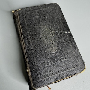 French antique religious missal hard cover - gold end pages missing pages