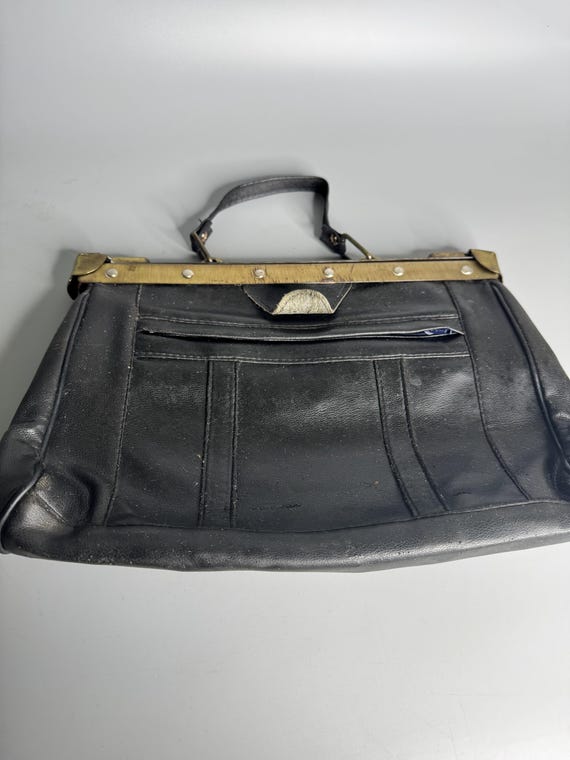 Buy French Vintage Black Handbag Leather Brass Hardware 2 Zipper