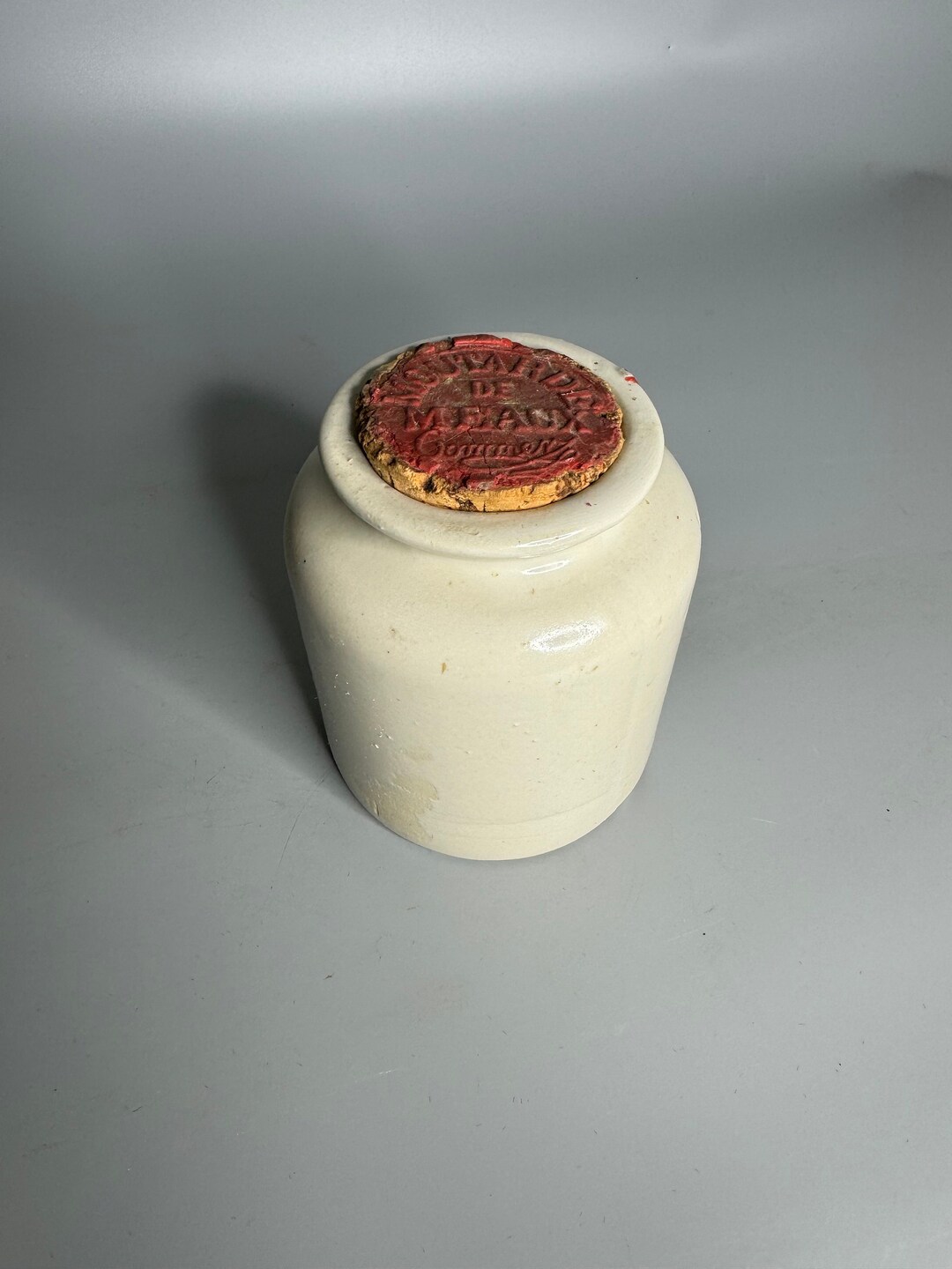 French Vintage Pottery Container Mustard Jar Moutarde De Meaux Wax Lid