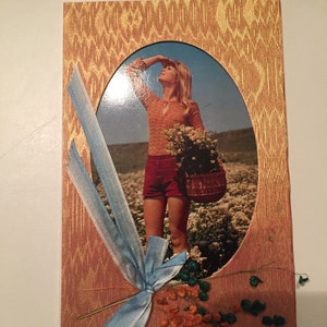 Cartão de flores secas, amor francês, vintage, 1960, cartão de flores secas, não utilizado, mi-século, kitsch, país, cartões postais colecionáveis