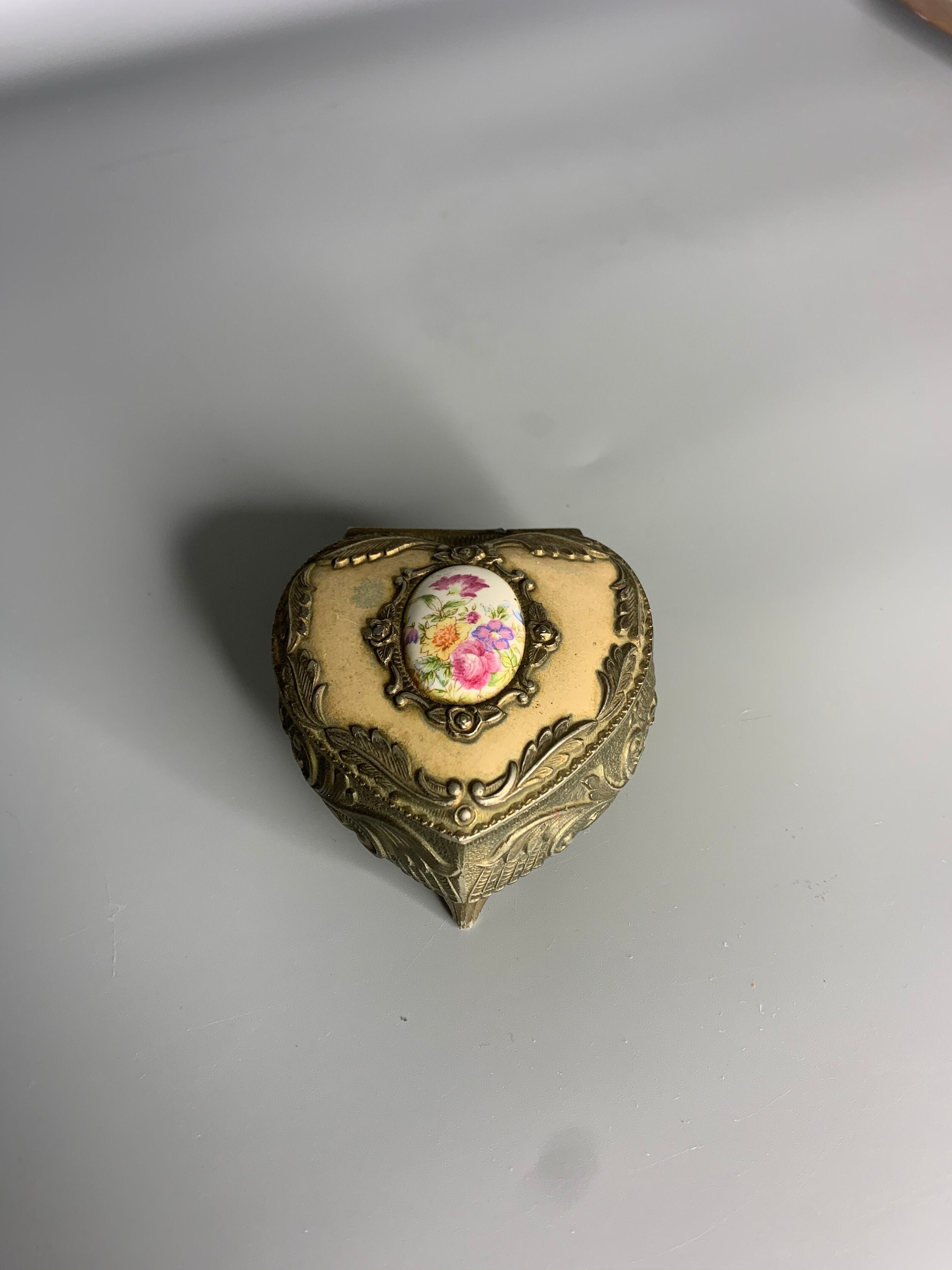 Japanese Vintage Metal Heart Shaped Knick Knack Jewelry Box