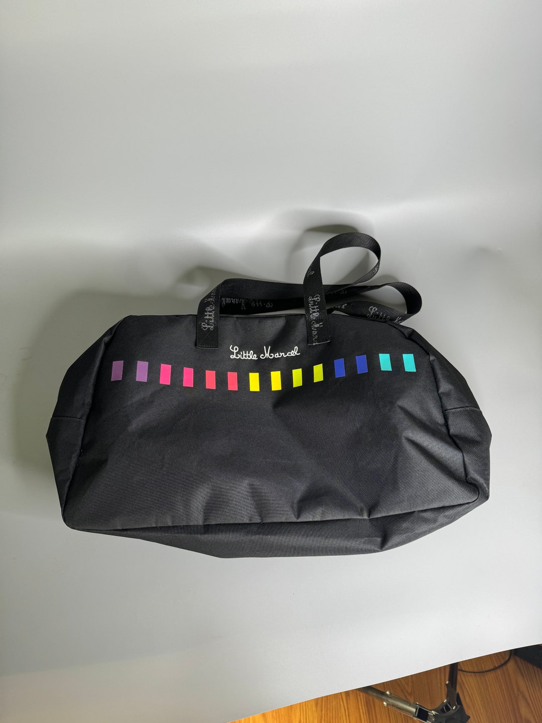 French Vintage Little Marcel Black Nylon Rainbow Color Print Top