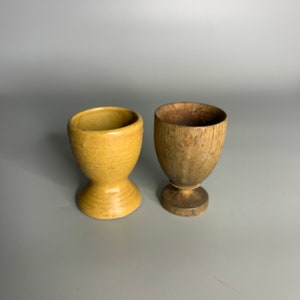 French vintage wooden and pottery egg cup holder set of 2 kitchenware