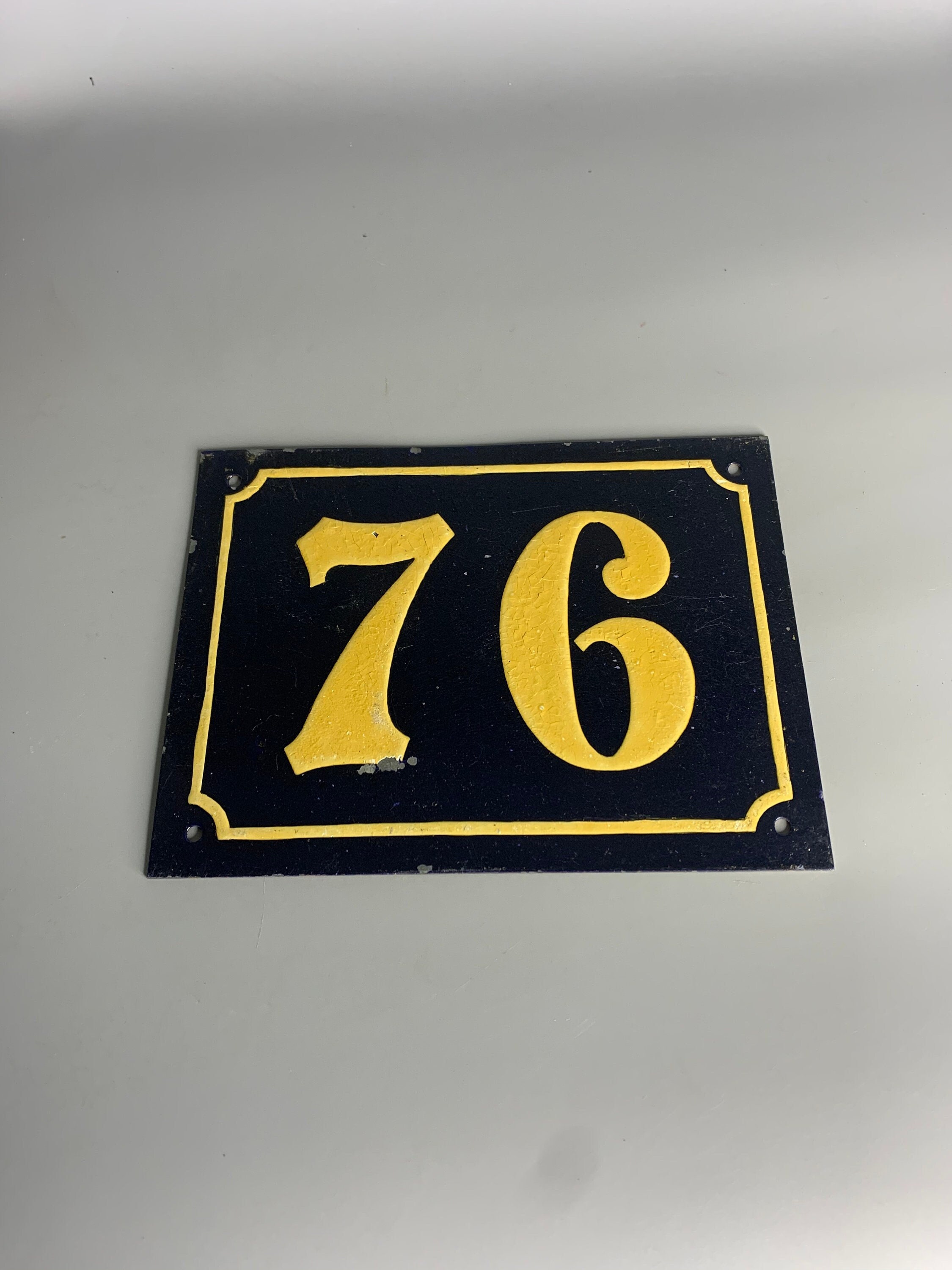 French enamel plaque vintage European home number address sign 76 enamel