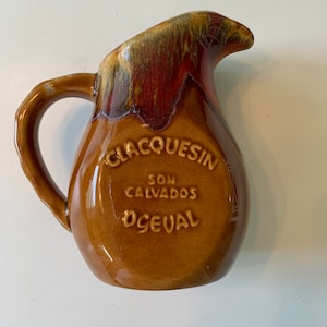 french pitcher vintage pitcher pottery wine container advertising Clacquesin Calvados OGEVAL barware drinkware ceramic jug kitchen home deco