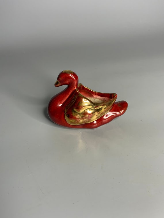フランスのヴィンテージ磁器装飾白鳥 - アヒルのデザイン塩オープン