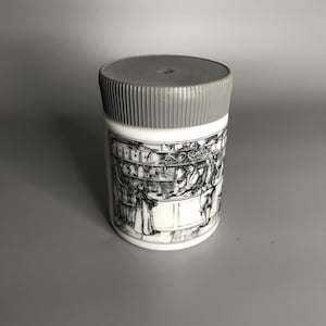 Tarro de cerámica vintage francés estilo mostaza contenedor de paisaje de mediana edad
