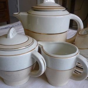 French antique coffee-tea set for 8 persons semi-porcelain M.D.L. Baronne France kitchenware  country coffee pot