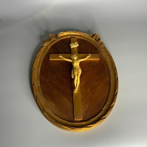 French cross on plaque vintage wall hanging religious wooden decoration Jesus-Christ