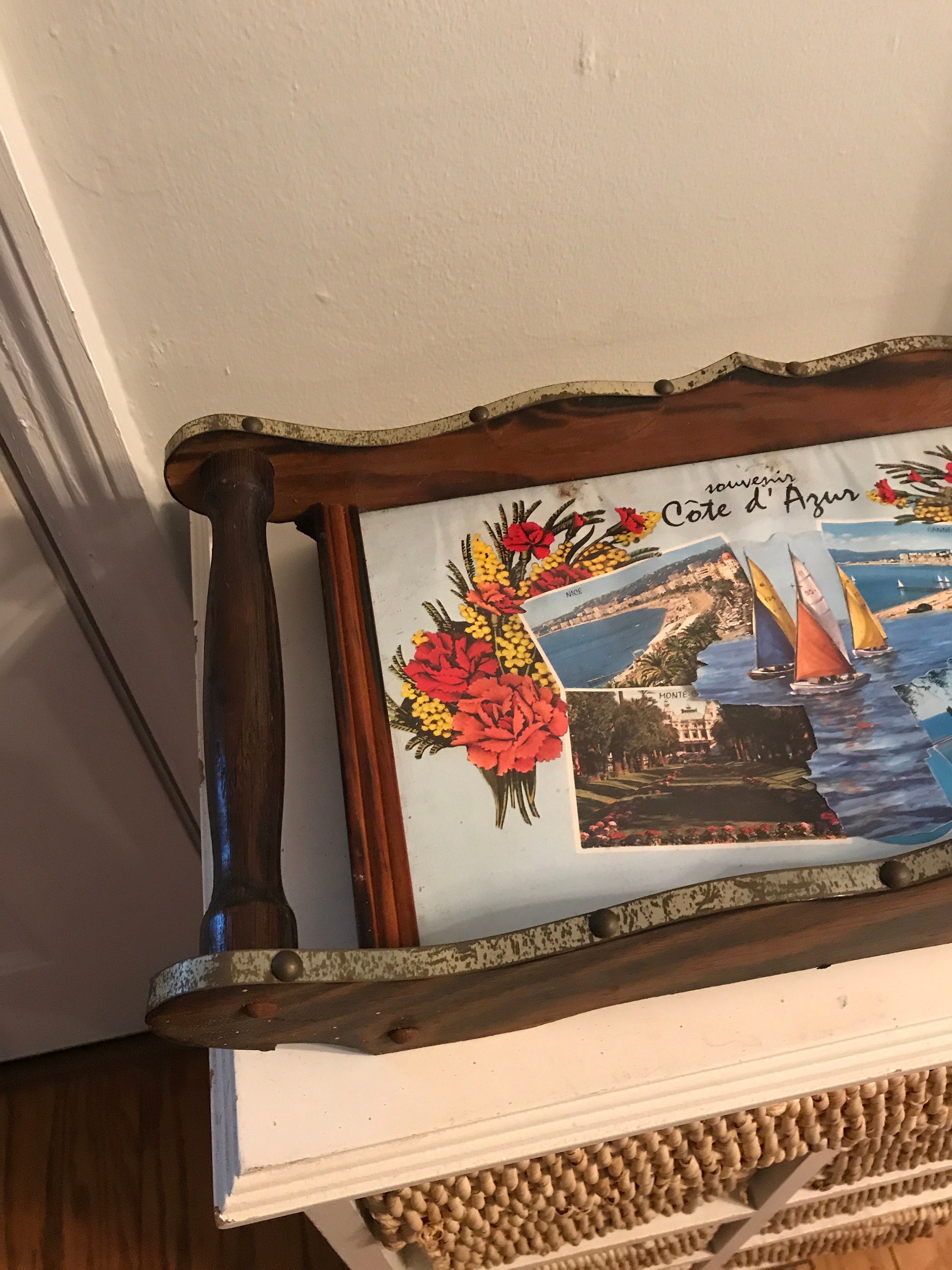French Vintage Tray Cote D'azur Serving Tray Souvenir Glass