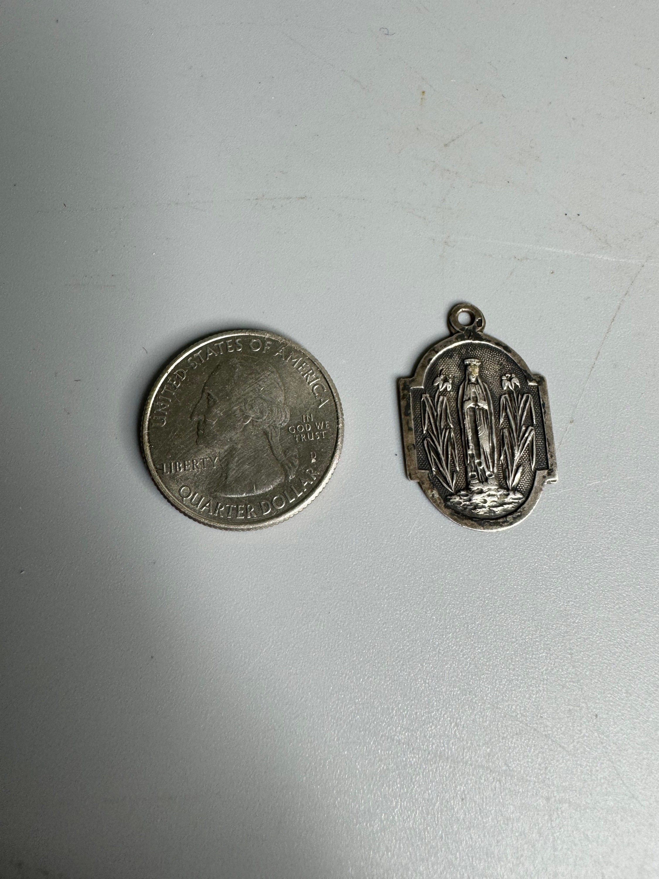 French Vintage Pendant Necklace Religious Notre Dame De Lourdes Medal ...