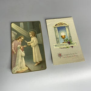 French vintage religious picture set of 5 photos first communion prayer images