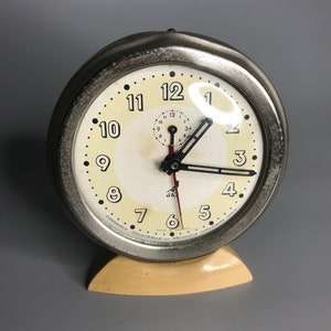French vintage Jaz brand alarm clock art deco style beige nightstand clock