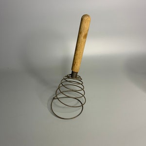 French vintage egg beater cooking utensil wood handle